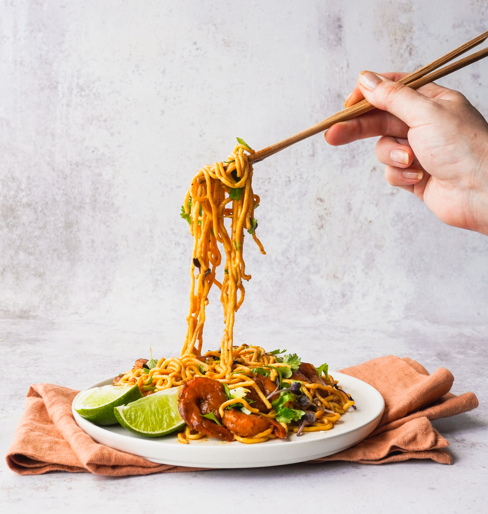 Satay prawns with Singapore noodles