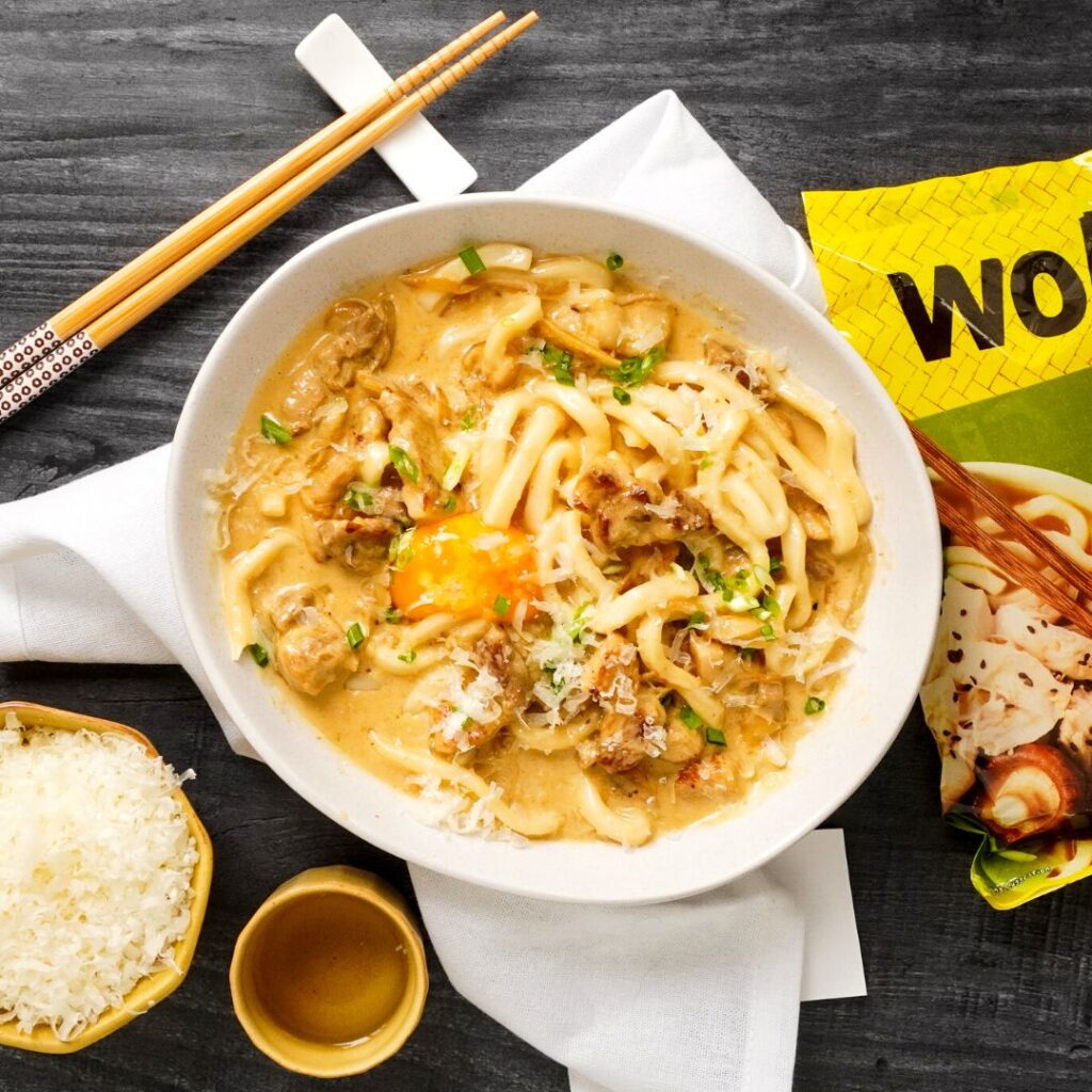 Pork Belly Udon Carbonara Recipes Wokka Noodles